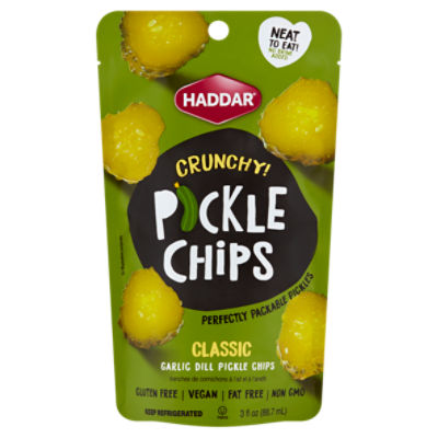 Haddar Classic Crunchy! Garlic Dill Pickle Chips, 3 fl oz