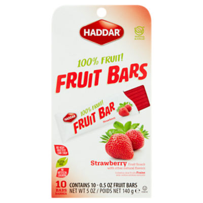 Haddar Strawberry Fruit Snack Bar, 0.5 oz, 10 count
