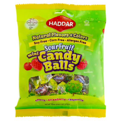 Haddar Sour Fruit Cherry-Strawberry-Raspberry Mini Candy Balls, 3.5 oz