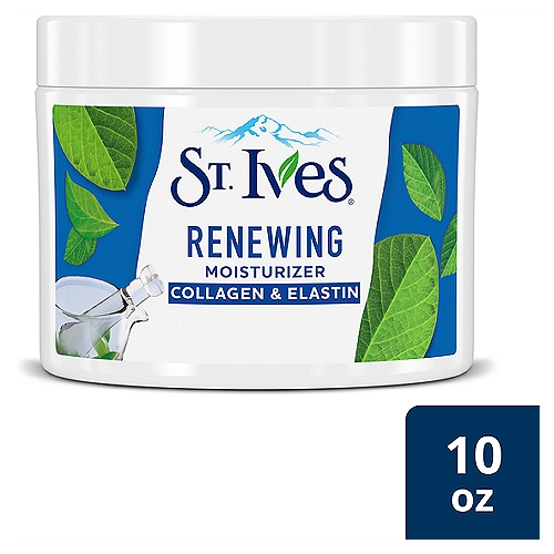 St. Ives Moisturizer Renewing 10 oz
St. Ives Renewing Collagen and Elastin Moisturizer is infused with hardworking collagen and elastin, for a hydrating formula that promotes a youthful glow. Give your skin a daily moisture boost with this facial moisturizer. Made with collagen, elastin and safflower oil, it's safe to use morning and night for smooth, hydrated skin. Now it's easier than ever to nourish your skin with the goodness of 100% natural moisturizers. A lesser known relative of the sunflower, the safflower is a plant with red, yellow and orange flowers. But you shouldn't be deceived by its prickly looking exterior; the plant's oil is known to help to smooth and moisturize skin. Our safflowers come from all over the world, including such countries as Australia and Argentina. The flowers we use are carefully picked and then put through a process which consists of soaking and refining to extract the oil, which is a 100% pure and natural moisturizer too. Youthful skin is always in! This face moisturizer helps renew skin for a beautiful, healthy glow. Collagen and elastin proteins are naturally present in healthy skin. Our nourishing face moisturizer helps you support your body's natural production of these building blocks.To use, apply paraben free face lotion to face and neck, morning and evening — and give your skin the TLC it deserves.