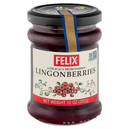 Felix Lingonberries, 10 oz
Felix Lingonberries are a true Swedish delicacy. This jam is traditionally used with many dishes, from pancakes to meats, and the Swedes simply love it with their meatballs and mashed potatoes! With a unique combination of sweet and tart flavors, similar to cranberries, Felix Lingonberries are a perfect and delicious complement to many everyday dishes.