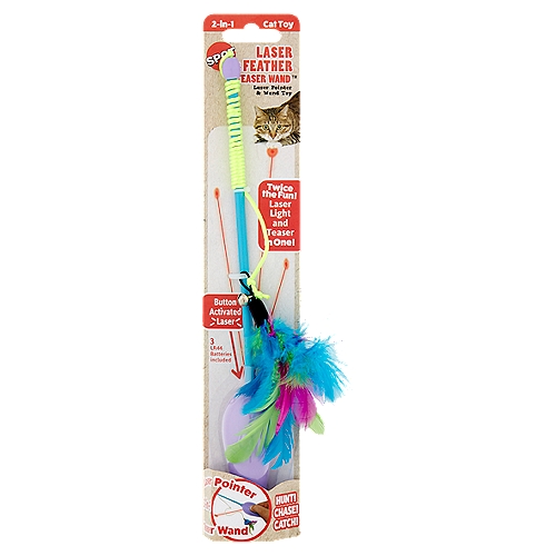 Spot 2-in-1 Laser & Feather Teaser Wand Cat Toy
