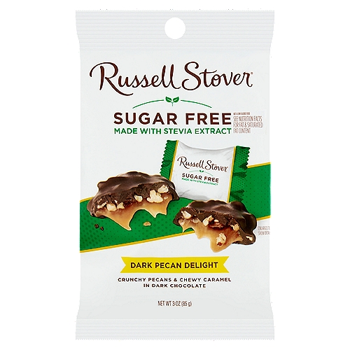 Russell Stover Sugar Free Dark Pecan Delight Chocolate Candy, 3 oz
Crunchy Pecans & Chewy Caramel in Dark Chocolate

With our sugar free chocolate candies, you can indulge in the delicious and delightful chocolate that you know and love, without the sugar.