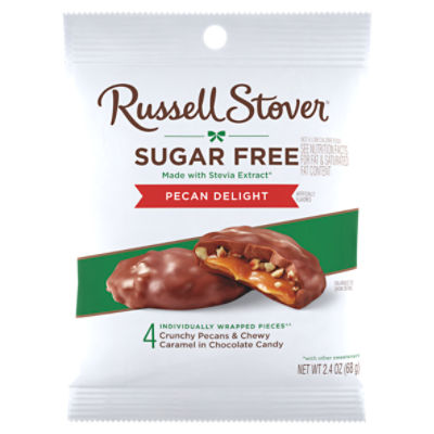 Russell Stover Sugar Free Crunchy Pecans & Chewy Caramel in Chocolate Candy, 4 count, 2.4 oz
