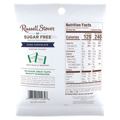 Russell Stover Sugar Free Solid Dark Chocolate, 4 count, 2 oz