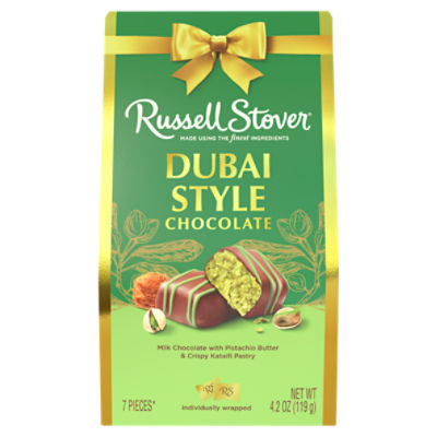 RUSSELL STOVER Dubai Style Milk Chocolate Candy Bar with Pistachio & Kataifi Gift Bag, 4.2 oz.