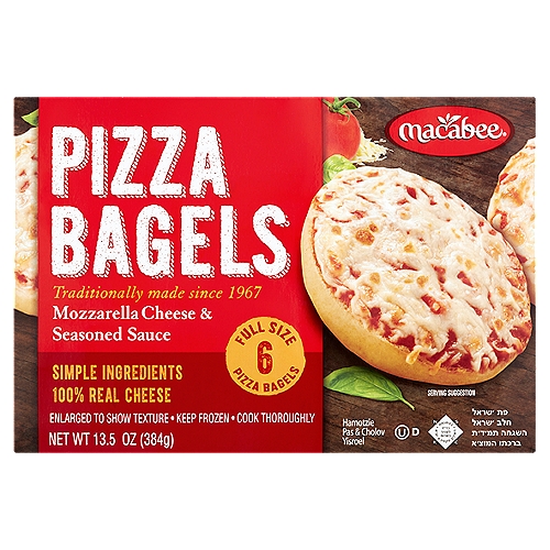 Macabee Mozzarella Cheese & Seasoned Sauce Pizza Bagels, 6 count, 13.5 oz