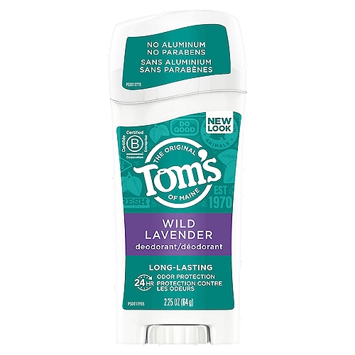 Tom's of Maine Long-Lasting Aluminum-Free Natural Deodorant for Women, Wild Lavender, 2.25 oz
Bask in that all-day fresh feeling with Tom's of Maine Natural Deodorant for Women. Want to feel clean and confident all day? This long-lasting, aluminum-free deodorant stick provides 24 hours of odor protection. Odor-fighting hops combine with the natural scent of Wild Lavender for a natural deodorant that actually works.

Bask in that all-day fresh feeling with Tom's of Maine Natural Deodorant for Women. Want to feel clean and confident all day? This long-lasting, aluminum-free deodorant stick provides 24 hours of odor protection. Odor-fighting hops combine with the naturally fresh scent of Wild Lavender to create a natural deodorant with no artificial fragrances. Choose a natural deodorant that really works. Order Tom's of Maine deodorant and discover our range of natural personal care products.

At Tom's of Maine, we want to empower families to live more naturally. With more than 50 years experience combining scientific know-how, naturally derived ingredients and a bit of ingenuity, we make products that are good for you and the planet. As a Certified B Corp, we hold ourselves to the highest social and environmental standards. Plus, we're committed to supporting local communities for meaningful change, donating 10% of our profits to charities supporting health, education and the environment. We call this ''doing good, for real,'' and it impacts everything we do.

healthy deodorant, natural deodorant for women, natural deodorant for men, deodorant without aluminum, cruelty free, no aluminum, value pack, armpit detox, safe deodorant for pregnancy, sensitive skin, working out, eczema, multipack, travel size deodorant, travel toiletries, prebiotic, eco friendly axillary dermatitis, hidradenitis suppurativa