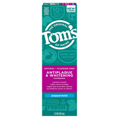 Tom's of Maine Fluoride-Free Antiplaque & Whitening Toothpaste Peppermint, 5.5 Ounce, 1-Pack