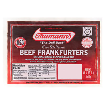 Thumann's Beef Frankfurters, 10 count, 16 oz,