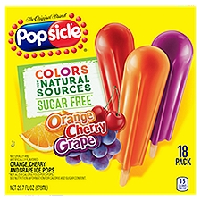 Popsicle Sugar Free Orange Cherry Grape Ice Pops, 18 count, 29.7 fl oz