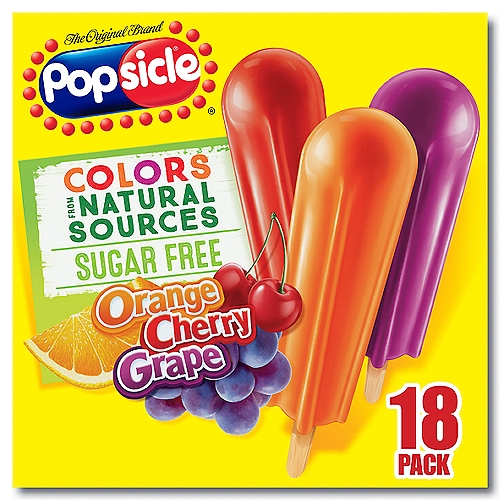 Popsicle Sugar Free Orange Cherry Grape Ice Pops, 18 count, 29.7 fl oz
Sugar Free*
* Not a Low Calorie Food Per 3 Pops.