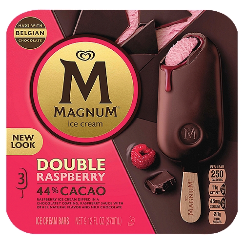MAGNUM Double Raspberry Ice Cream Bars are made with the perfect balance of raspberry ice cream, rich raspberry sauce, and Belgian Chocolate.