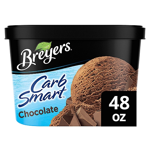 Breyers CarbSmart™ Frozen Dairy Dessert Chocolate 48 oz
Carb-watchers, this frozen treat is for you! Breyers CarbSmart™ Chocolate is a delicious frozen dairy dessert with 5g net carbs+, 3g of sugar, and 110 calories per serving. You know ice cream is delicious, but if you're watching your sugars and carbs, it may not be such a sweet deal. With Breyers CarbSmart™, you don't have to sacrifice taste and quality to enjoy a carb-conscious treat. Your sweet tooth can indulge in smooth, creamy chocolate with none of the guilt. Back in 1866, when our founder William Breyer started his small ice cream operation in Philadelphia, he may not have been watching his calories and carbs, but he was watching over the quality of the ingredients that he put into his ice cream. And that's what we still do today. Our Breyers CarbSmart™ Chocolate abides by our pledge to use 100% Grade A milk and fresh cream from American cows not treated with artificial growth hormones*. If Chocolate isn't your jam, try our CarbSmart™ Vanilla or our novelty bars in Almond, Fudge, Vanilla, and Mint Fudge! 
* The FDA states that no significant difference has been shown between dairy derived from rBST-treated and non-rBST-treated cows.
+NET CARBS ARE CALCULATED BY SUBTRACTING TOTAL DIETARY FIBER AND SUGAR ALCOHOL FROM TOTAL CARBOHYDRATES

Calories 110; 5g Net Carbs; Fiber 4g; Sugars 3g per Serving†
†Contains 6g Total Fat per Serving