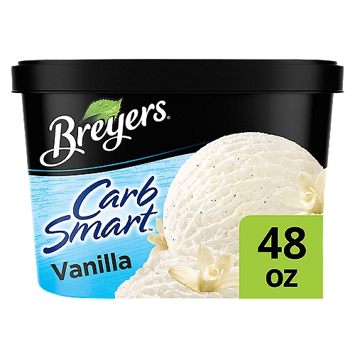 Breyers CarbSmart™ Frozen Dairy Dessert Vanilla 48 oz
Carb-watchers, this frozen treat is for you! Breyers CarbSmart™ Vanilla is a delicious frozen dairy dessert with 4g net carbs+, 4g of sugar, and 110 calories per serving. Ice cream is delicious, but if you're watching your sugars and carbs, it may not be such a sweet deal. With Breyers CarbSmart™, you don't have to sacrifice taste and quality to enjoy a carb-conscious frozen treat. Your sweet tooth can indulge in smooth, creamy vanilla without the guilt. Back in 1866, when our founder William Breyer started his small ice cream operation in Philadelphia, he may not have been watching his calories and carbs, but he was watching over the quality of the ingredients that he put into his ice cream. And that's what we still do today. Our Breyers CarbSmart™ Vanilla abides by our Pledge to use 100% Grade A milk and fresh cream from American cows not treated with artificial growth hormones* and vanilla from sustainably sourced farms in Madagascar, in partnership with the Rainforest Alliance. If Vanilla is too plain of a frozen snack for you, try our CarbSmart™ Chocolate or our novelty bars in Almond, Fudge, Vanilla, and Mint Fudge!
* The FDA states that no significant difference has been shown between dairy derived from rBST-treated and non-rBST-treated cows.
+NET CARBS ARE CALCULATED BY SUBTRACTING TOTAL DIETARY FIBER AND SUGAR ALCOHOL FROM TOTAL CARBOHYDRATES