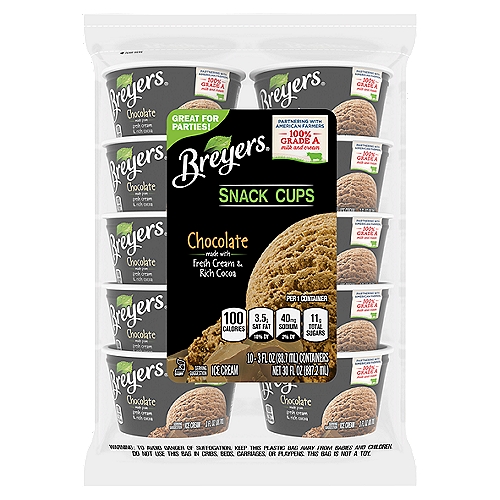 Breyers Chocolate Ice Cream Snack Cups, 3 fl oz, 10 count