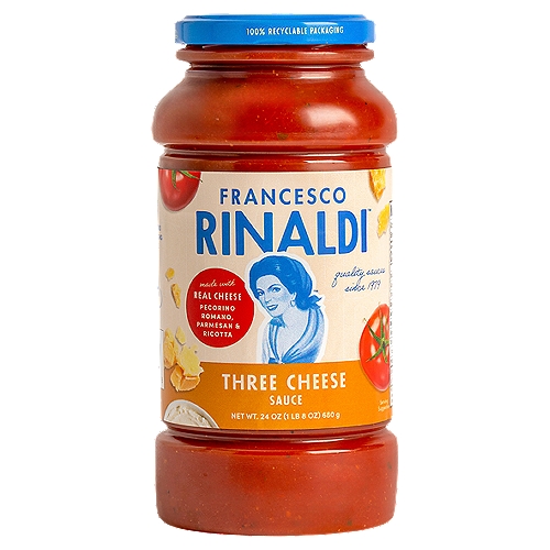 Francesco Rinaldi Three Cheese Pasta Sauce, 24 oz
Homemade Pasta Sauce Recipe

Imported Pecorino Romano, aged parmesan, and creamy ricotta cheeses are blended together for an indulgent tomato sauce rich in taste.