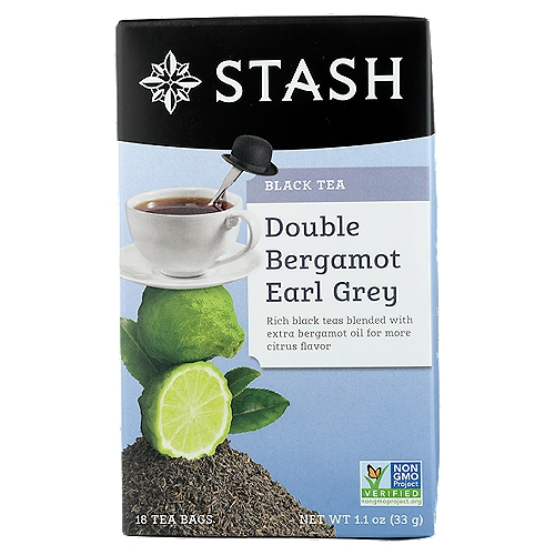 Stash Double Bergamot Earl Grey Black Tea Bags, 18 count, 1.1 oz
Open to bring your taste buds to life

Can't get enough of our one-of-a-kind Earl Grey? We've added extra bergamot oil, sourced straight from the sunny orchards of Calabria, Italy, for even more citrusy flavor.

All of our teas are made with quality ingredients, are Kosher certified, and gluten-free.

Open. Sip. Smile. Repeat.