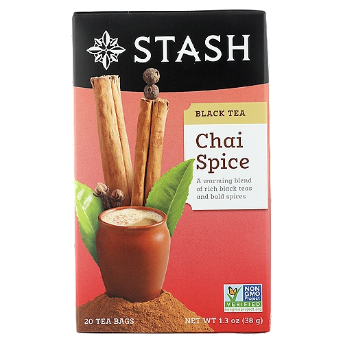 Stash Chai Spice Black Tea, 20 count, 1.3 oz
Let the swirling aroma of our Chai Spice sweep you away to the bustling bazaars of Old Delhi, where chai is a symbol of home and comfort. Every sip of this tempting tea will wrap you up in warmth and spice.