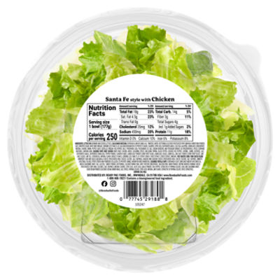 carbs in green salad with ranch dressing Bonduelle Bistro Santa Fe Style Chicken Bowl with Salsa Dressing, 6.25 oz immediate(1)