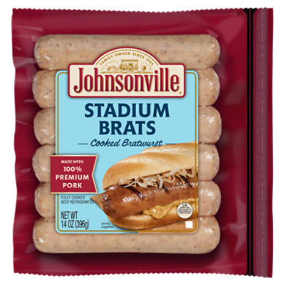 Johnsonville Stadium Brats Cooked Bratwurst, 6 count, 14 oz