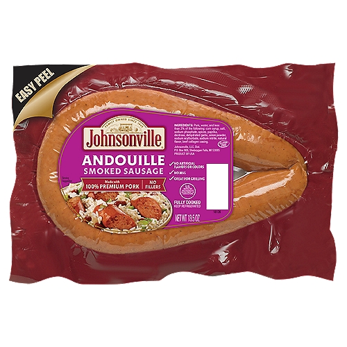 Johnsonville Andouille Smoked Sausage, 13.5 oz
Johnsonville turns up the heat with delicious Andouille Smoked Sausage! Made with 100% premium cuts of pork and combined with a special blend of Cajun spices, Johnsonville Andouille Smoked Sausage makes an everyday meal zing with flavor.

Family-owned since 1945, Johnsonville began when Ralph F. and Alice Stayer opened a small butcher shop in Johnsonville, Wisconsin. Their philosophy was simple; take premium cuts of meat with quality spices to make great-tasting sausages. Today, Johnsonville is made with the same philosophy in Johnsonville, Wisconsin.