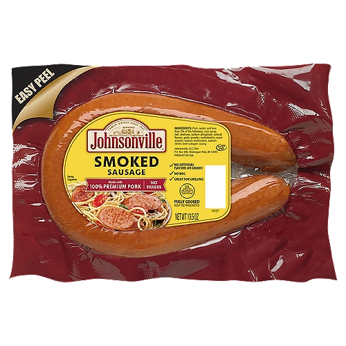 Savor the deliciously smoky flavor of Johnsonville Smoked Sausages! These fully-cooked rope sausages contain 100% premium pork and are made with zero fillers, zero MSG, and no artificial colors or flavors. These gluten-free sausages work well in a variety of recipes, in soups or just with beans. You name it!

Family-owned since 1945, Johnsonville began when Ralph F. and Alice Stayer opened a small butcher shop in Johnsonville, Wisconsin. Their philosophy was simple; take premium cuts of meat with quality spices to make great-tasting sausages. Today, Johnsonville is made with the same philosophy still in Johnsonville, Wisconsin.