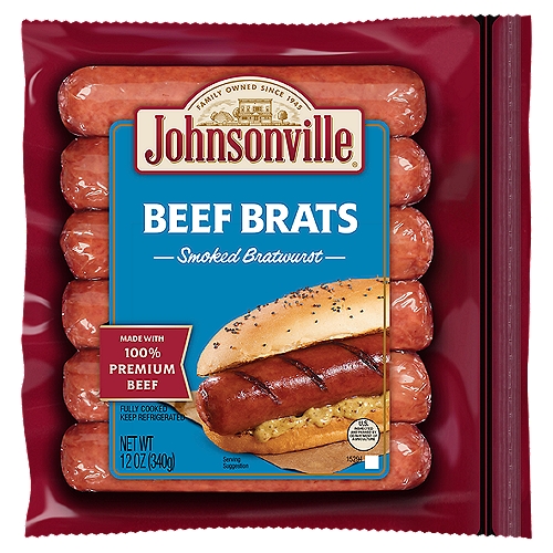 Johnsonville Beef Brats Smoked Bratwurst, 6 count, 12 oz