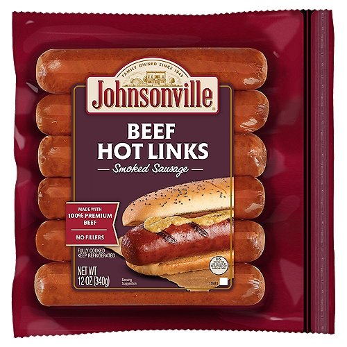 Johnsonville Beef Hot Links Smoked Sausage, 6 count, 12 oz