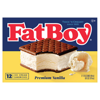 FatBoy Premium Vanilla Ice Cream Sandwiches, 5 fl oz, 12 count