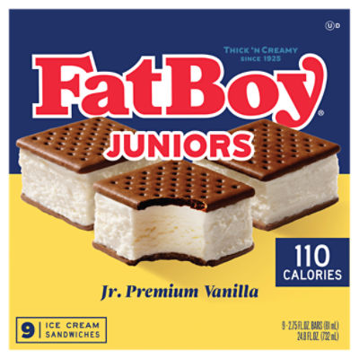 FatBoy Premium Vanilla Jr. Ice Cream Sandwiches, 2.75 fl oz, 9 count