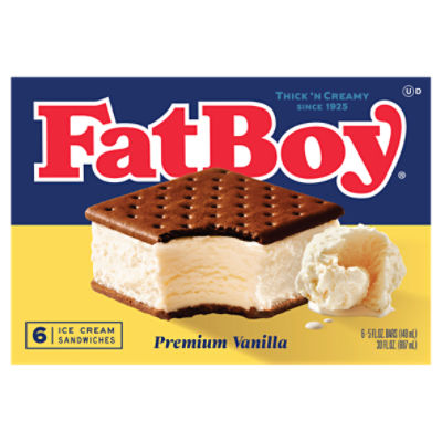 FatBoy Premium Vanilla Ice Cream Sandwiches, 5 fl oz, 6 count