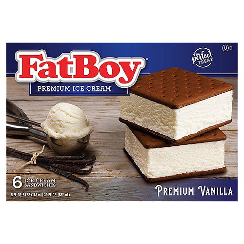 FatBoy Premium Vanilla Ice Cream Sandwiches, 5 fl oz, 6 count
