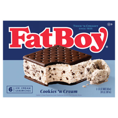FatBoy Premium Cookies ‘N Cream Ice Cream Sandwiches, 5 fl oz, 6 count