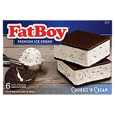 FatBoy Premium Cookies ‘N Cream, Ice Cream Sandwiches, 30 Ounce