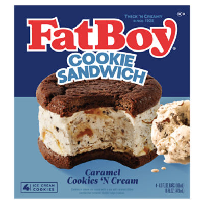 FatBoy Caramel Cookies 'n Cream Ice Cream Cookie Sandwich, 4.0 fl oz, 4