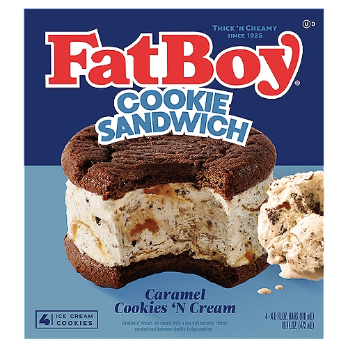 FatBoy Caramel Cookies 'n Cream Ice Cream Cookie Sandwich, 4.0 fl oz, 4 count
