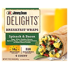 Jimmy Dean Delights Breakfast Wrap, Spinach & Bacon, Frozen, 4 Count, 17 Ounce