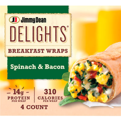 Jimmy Dean Delights Breakfast Wrap, Spinach & Bacon, Frozen, 4 Count, 17 Ounce