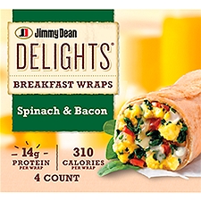 Jimmy Dean Delights Breakfast Wrap, Spinach & Bacon, Frozen, 4 Count, 17 Ounce