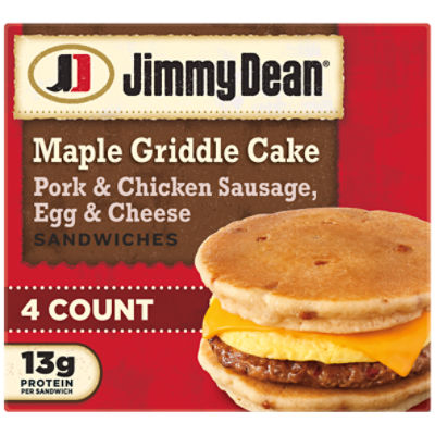 Jimmy Dean Sausage, Egg and Cheese Maple Griddle Cake Sandwiches, 4 ct Pack, 18.8 oz Box