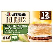 Jimmy Dean Delights English Muffin Turkey Sausage Egg White & Cheese Sandwiches, 12 count, 61.2 oz