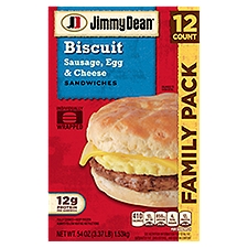 Jimmy Dean Biscuit Sausage Egg & Cheese Sandwiches Family Pack, 12 count, 54 oz