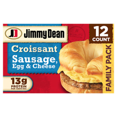 Jimmy Dean Croissant Breakfast Sandwiches with Sausage, Egg, and Cheese, Frozen, 12 Count