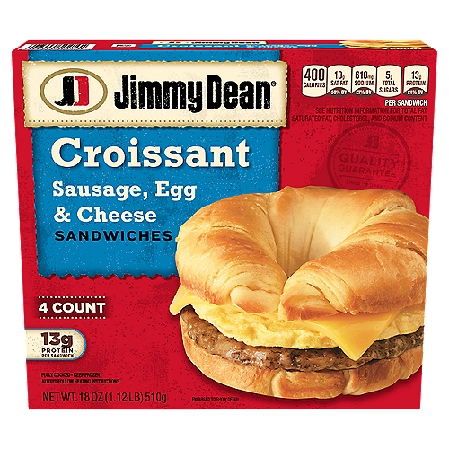 Jimmy Dean Croissant Breakfast Sandwiches with Sausage, Egg, and Cheese, Frozen, 4 Count