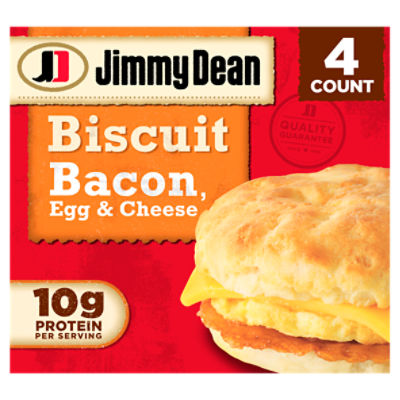 Jimmy Dean Biscuit Breakfast Sandwiches with Bacon, Egg, and Cheese, Frozen, 4 Count