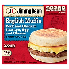 Jimmy Dean English Muffin Breakfast Sandwiches with Sausage, Egg, and Cheese, Frozen, 4 Count, 18.4 Ounce