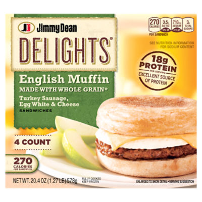 Jimmy Dean Delights English Muffin Breakfast Sandwiches with Turkey Sausage, Egg White, and Cheese