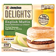 Jimmy Dean Delights English Muffin Breakfast Sandwiches with Turkey Sausage, Egg White, and Cheese, 20.4 Ounce