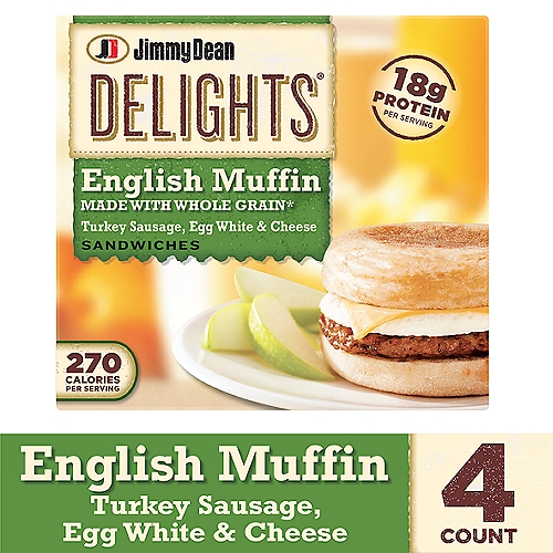 Jimmy Dean Delights English Muffin Breakfast Sandwiches with Turkey Sausage, Egg White, and Cheese